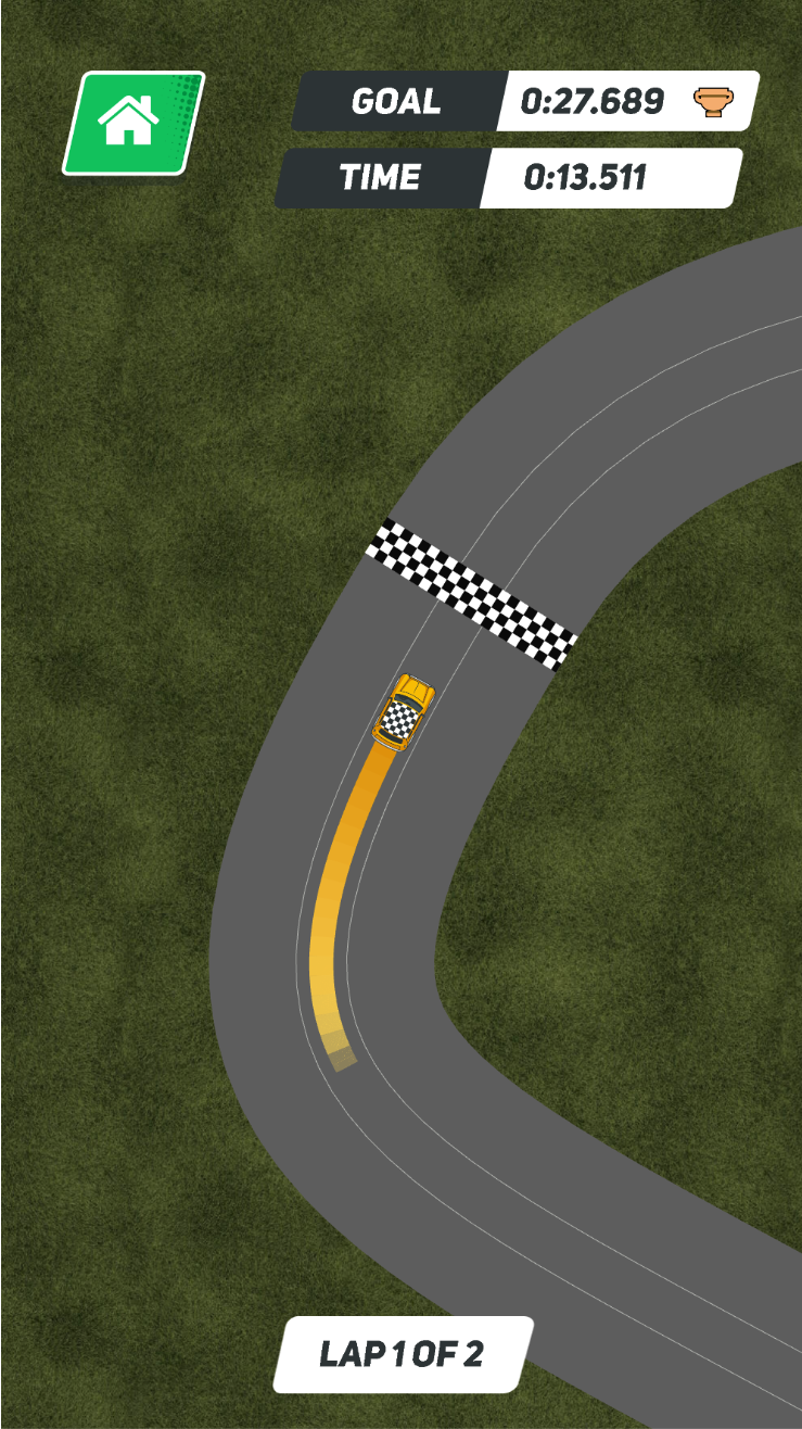 A yellow car crossing the finish line in Fast Lap